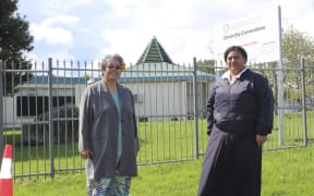 Rev Suiva'aia Te'o and youth group leader Gardinea Lemoa outside Sāmoan Methodist Mangere Central parish.