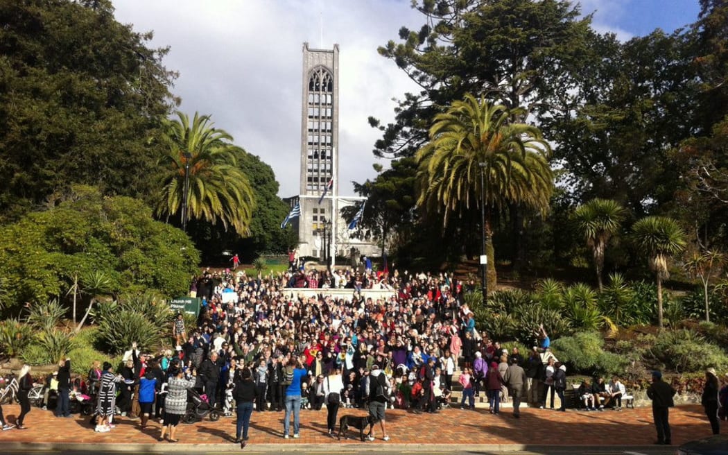 The group gathered at Nelson's Trafalgar steps, near the Nelson Cathedral, left flowers in memory of every child who had been a victim of abuse.