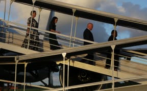 Prime Minister Christopher Luxon arrives at Suva airport, inspecting a military forces guard of honour on 5 June, 2024.