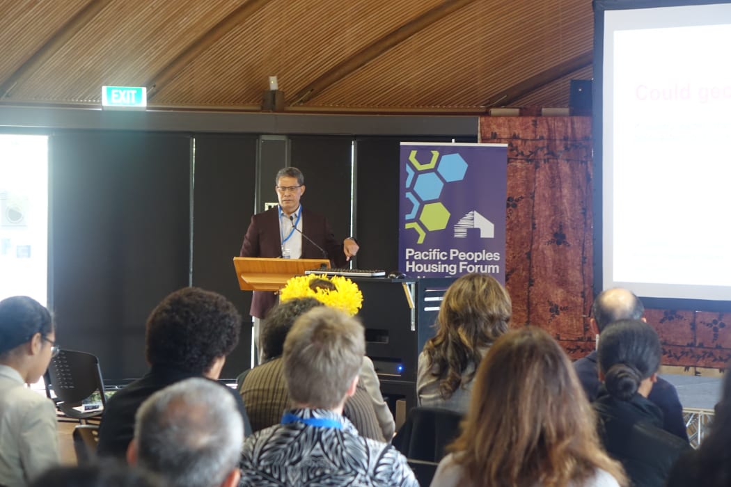 Penehuro Lefale, the Nobel Prize winning international climate analyst, speaking at the Pacific Housing Forum in Auckland.