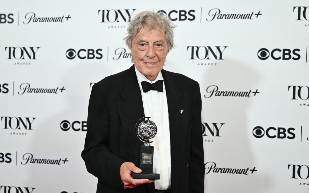 British playwright Tom Stoppard poses with the award for Best Play "Leopoldstadt" in the Radio Hotel press room during the 76th Tony Awards, in New York City on June 11, 2023. (Photo by ANGELA WEISS / AFP)