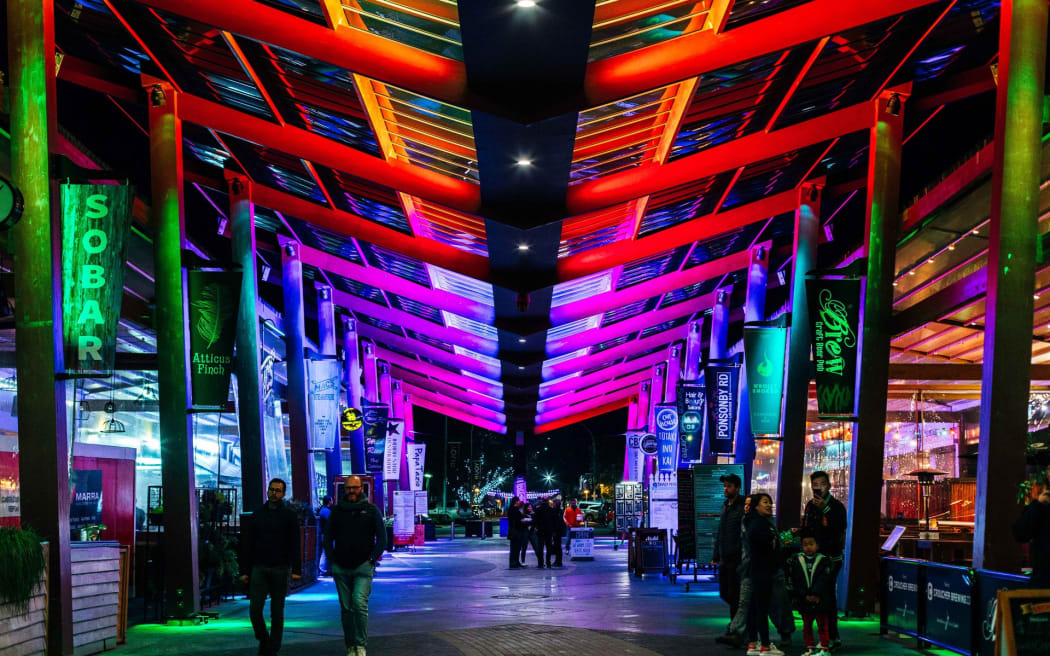 Rotorua's Eat Streat, a hub of restaurants and bars near the lakefront, 14 Aug 2020.
