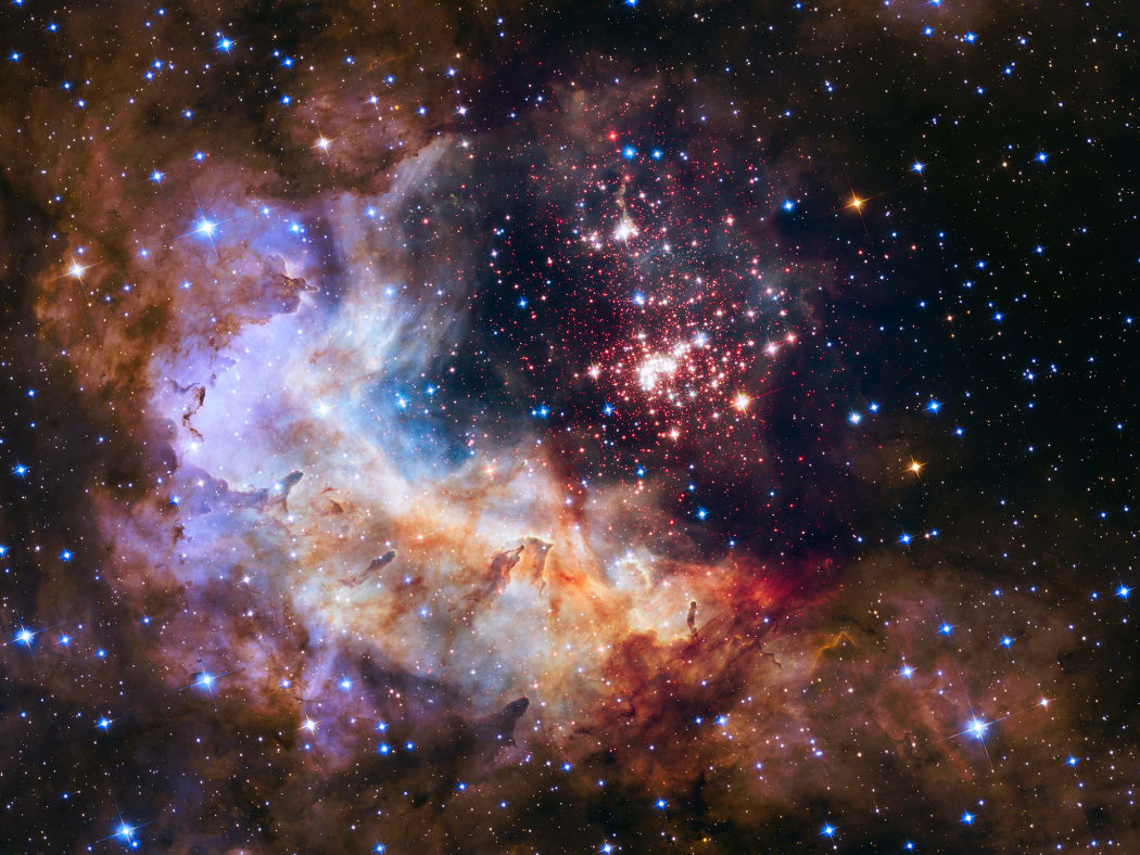 NASA and ESA released this image of the cluster Westerlund 2 and its surroundings to celebrate the Hubble Space Telescope’s 25th year in orbit.