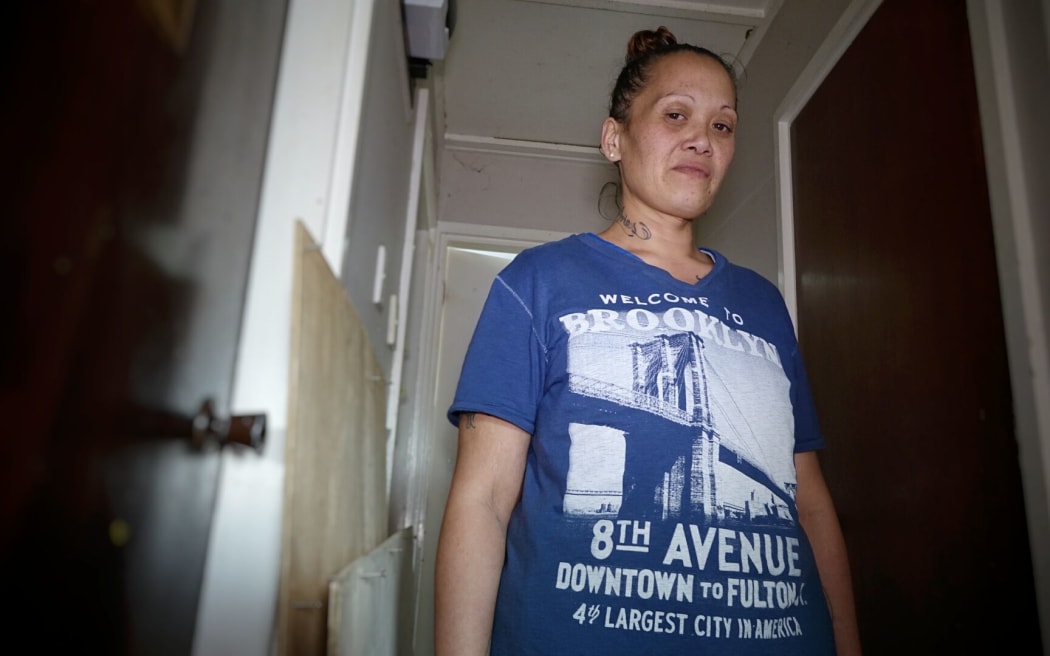 Te Ao Marama Wensor in her mouldy home.