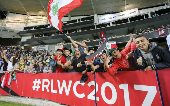 Lebanon rugby league fans ahead of the game against Australia at the 2017 Rugby League World Cup in Sydney.