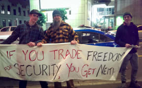 Adrian Leason (middle) with other protestors.