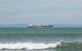 A Pacific Basin Shipping boat on the water in Gisborne the morning of the earlier 7.1 earthquake and subsequent tsunami warning in the area.