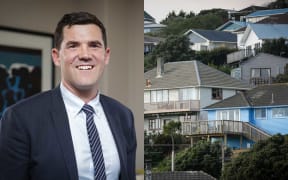 Wellington Mayor Justin Lester, left, and a file photo of housing in the region, right