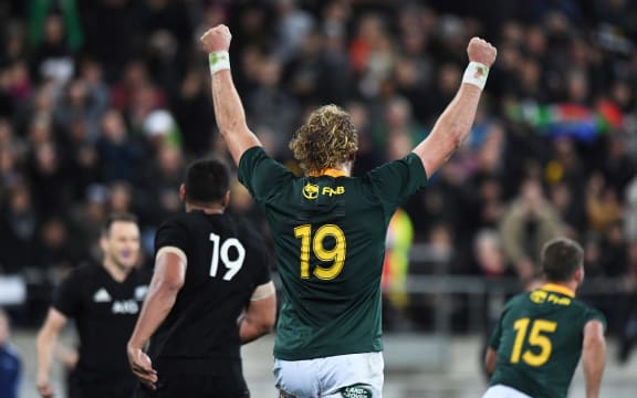 Springboks' RG Snyman celebrates at the final whistle.