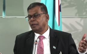 Fiji's Finance Minister Biman Prasad responds to media at the post-Budget press conference.