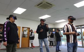 The virtual reality expo attendees are able to test potential employment through the headsets.