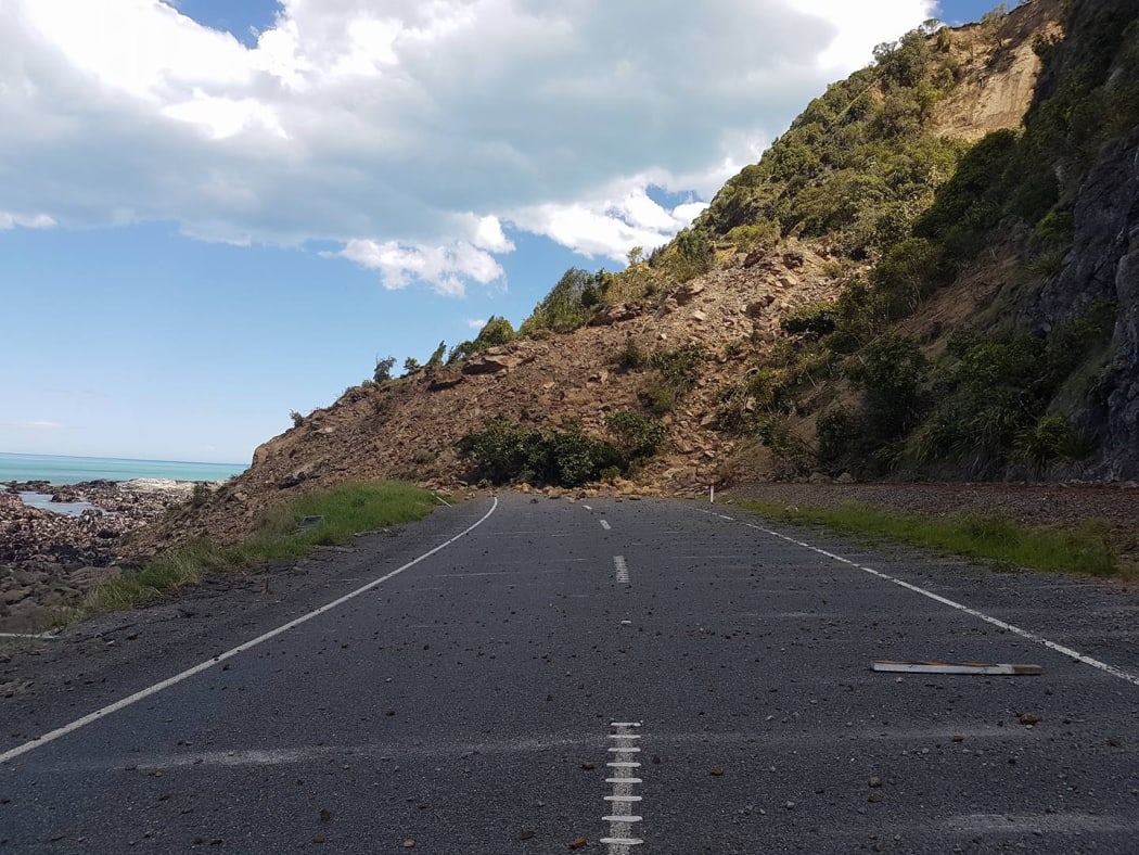 A landslip on SH1 near Kaikoura