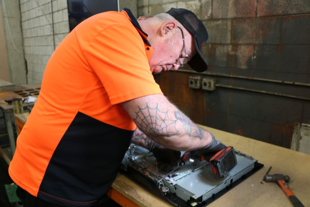 Wayne Sharpe, TV dismantler and truck driver at E-Waste Services, Porirua.