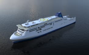 A digital image of a new Interislander ferry to be built by Hyundai Mipo Dockyard.