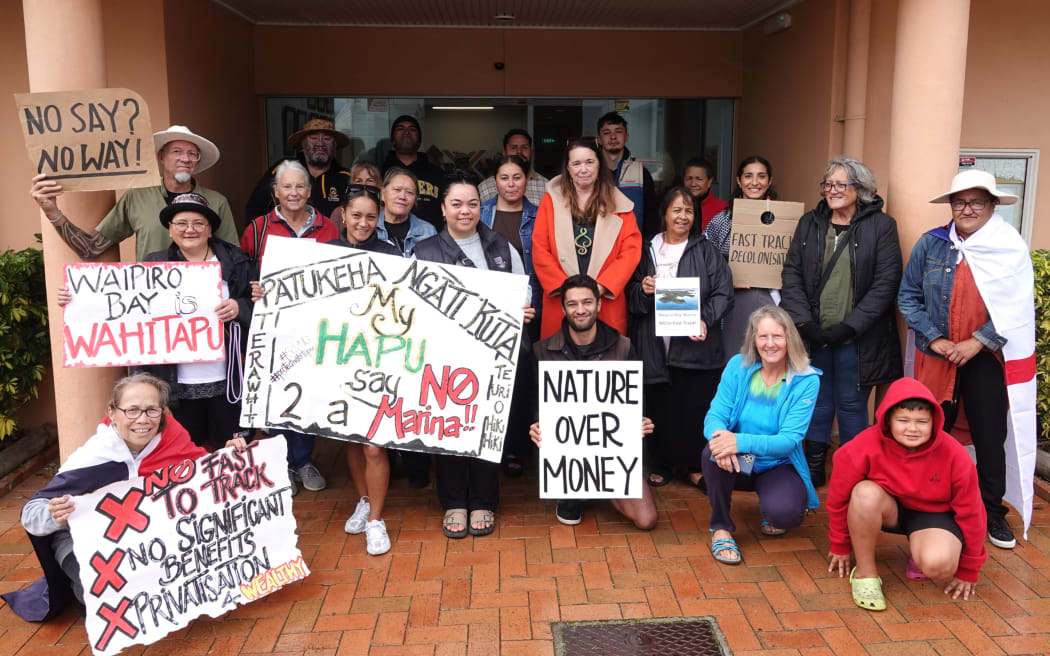 More than 30 people from the eastern Bay of Islands turned out at a council meeting in Kaikohe on Thursday to ask for support in their battle against a fast-tracked consent for a new marina at Waipiro Bay.