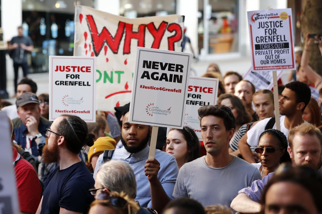 Demonstrators outside the Department for Communities and Local Government in central London.