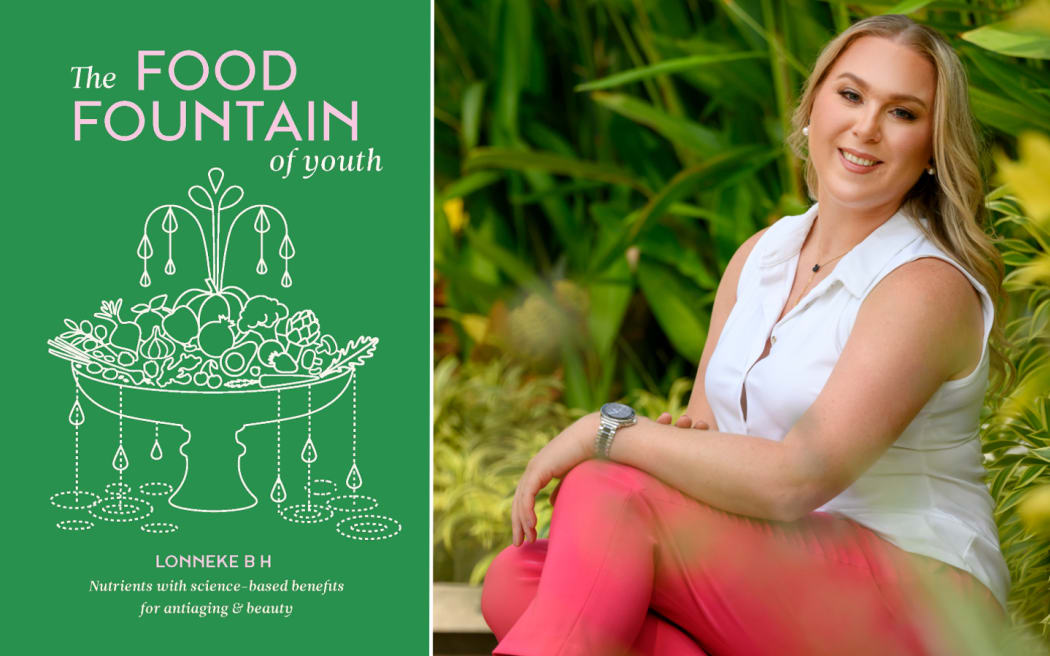 Lonneke Botello Hernandez and the cover of her book, 'The Food Fountain of Youth