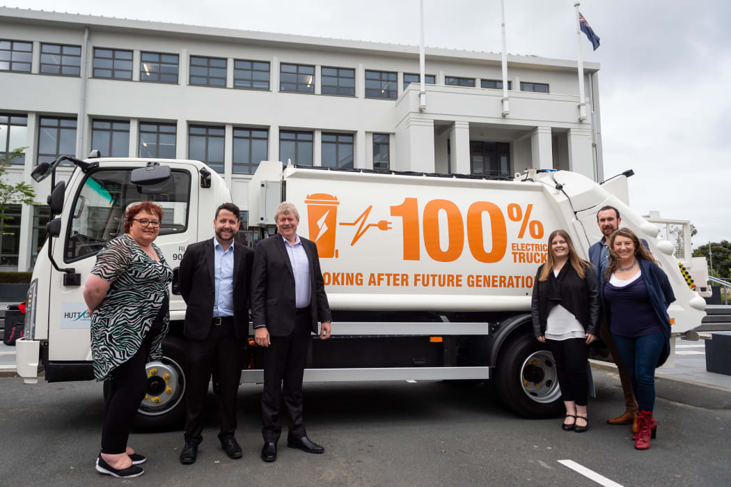 LOWER HUTT, NEW ZEALAND - November 13: HCC EV Rubbish Truck  November 13, 2020 in Lower Hutt, New Zealand. (Photo by Elias Rodriguez/ http://marktantrum.com)