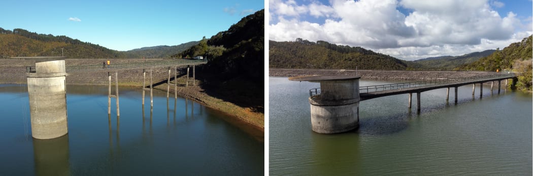Upper Mangatawhiri Dam before and after