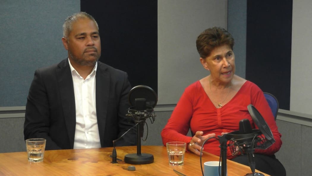 Whānau Ora Minister Peeni Henare and Commissioning Chair Merepeka Raukawa-Tait in the Checkpoint studio.