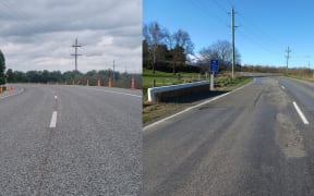 A reconstructed section of Arundle-Rakaia Gorge Road now and what it was like before. At this site the existing road was dugout to 500mm depth, strong river gravels put back, 150mm of gravel put on top and then chipsealed to mean that 100mm thickness of road replaced with 650mm thickness of road.