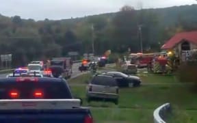 The scene of a limousine crash that has claimed 20 lives in the New York town of  town of Schoharie.