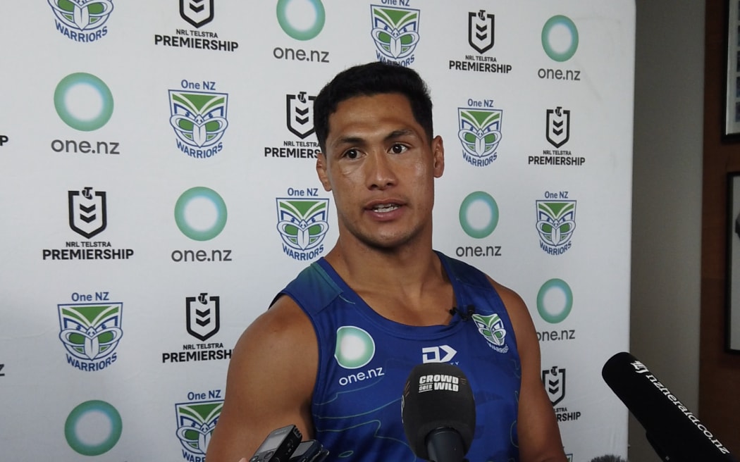 Roger Tuivasa-Sheck fronts the media for the first time after returning to the Warriors