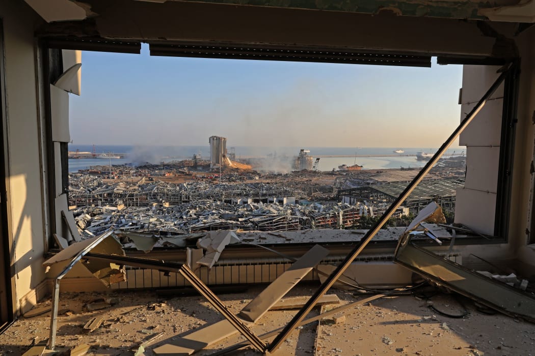 A view shows the aftermath of yesterday's blast at the port of Lebanon's capital Beirut, on August 5, 2020.