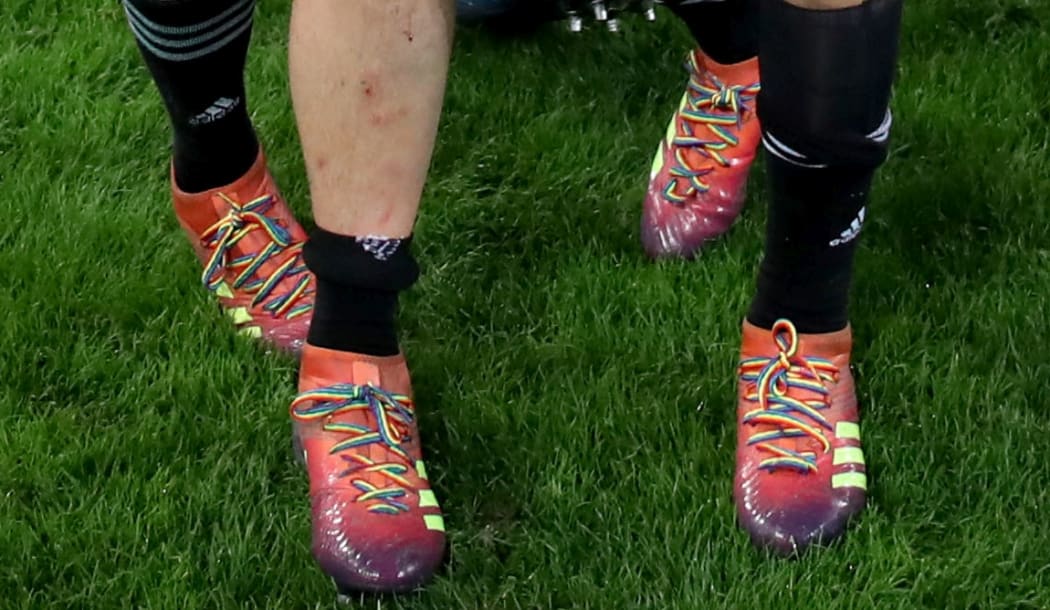 Autumn International, Stadio Olimpico, Rome, Italy 24/11/2018
Italy vs New Zealand All Blacks
Dalton Papalii and Ardie Savea after the game, wearing rainbow laces on their boots in support of Gareth Thomas.
Mandatory Credit ©INPHO/Dan Sheridan / www.photosport.nz