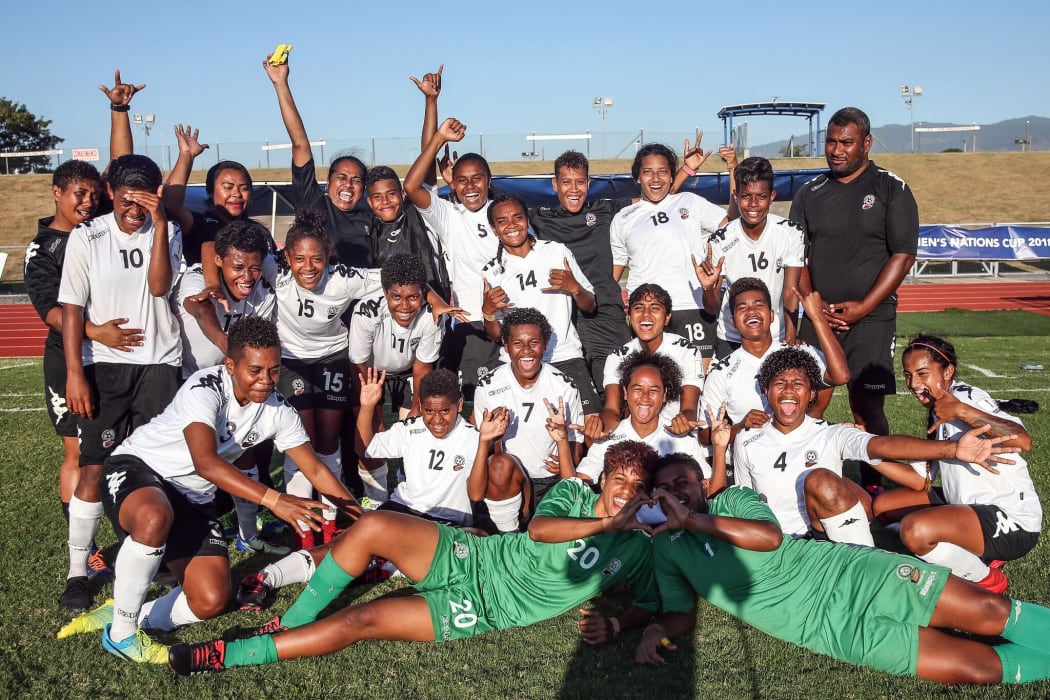 Fiji celebrate qualifying for the OFC Women's Nations Cup.