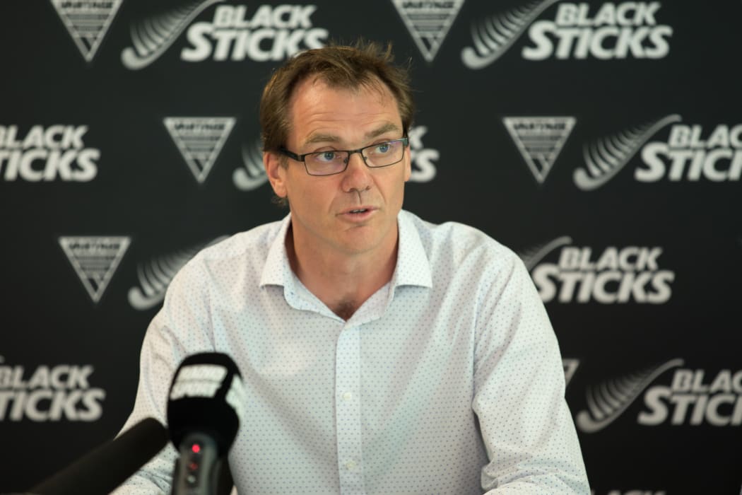 Hockey New Zealand chairman Mike Bignell speaking to media.