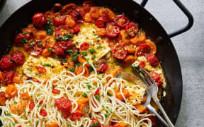 Baked Feta with Tomatoes and Spaghetti