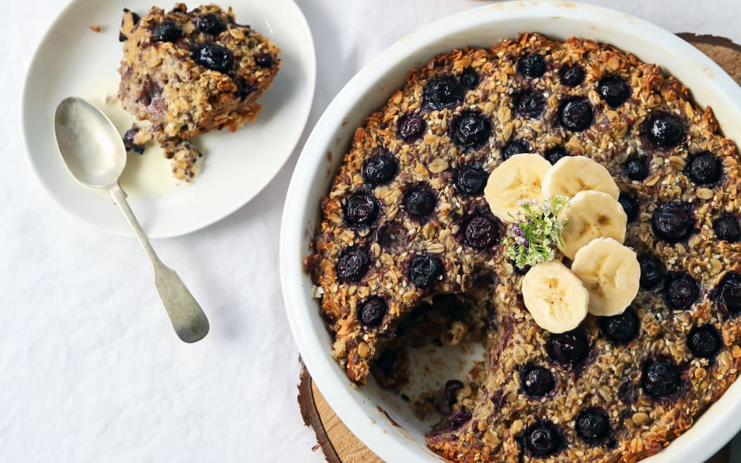 Banana and blueberry baked oatmeal