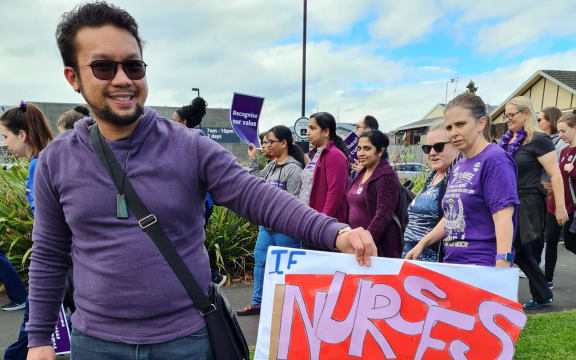 Waikato DHB nurse Paul went out in support of the strike.