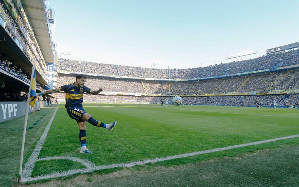 Leandro Paredes of Boca Juniors takes a corner kick at Estadio Alberto J. Armando, Buenos Aires.