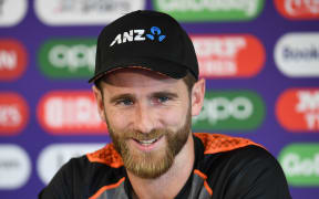 New Zealand's captain Kane Williamson addresses media representatives during a press conference at Old Trafford in Manchester, north-west England on July 8, 2019, ahead of their 2019 Cricket World Cup semi-final match against India.