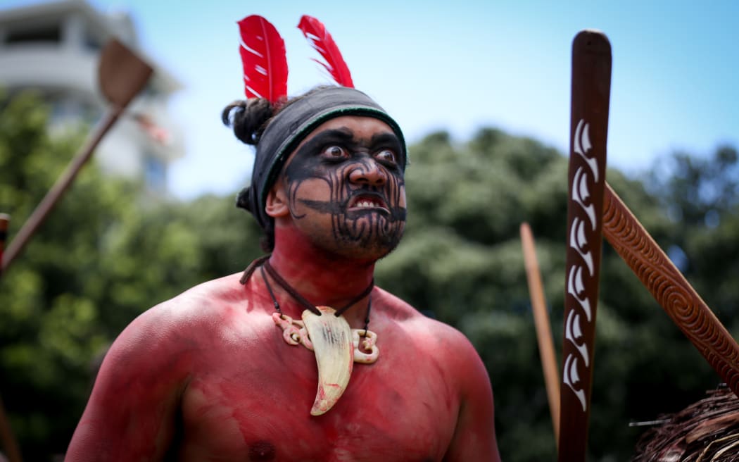 A haka during the presentation of the petition.