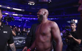 US MMA fighter Jon Jones reacts after his TKO victory against US MMA fighter Stipe Miocic in their heavyweight title bout during UFC 309 at Madison Square Garden in New York, November 16, 2024. (Photo by Kena Betancur / AFP).