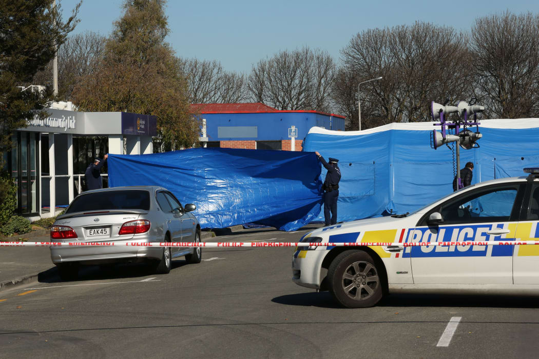 The police cordon in Ashburton, at the scene of the shootings