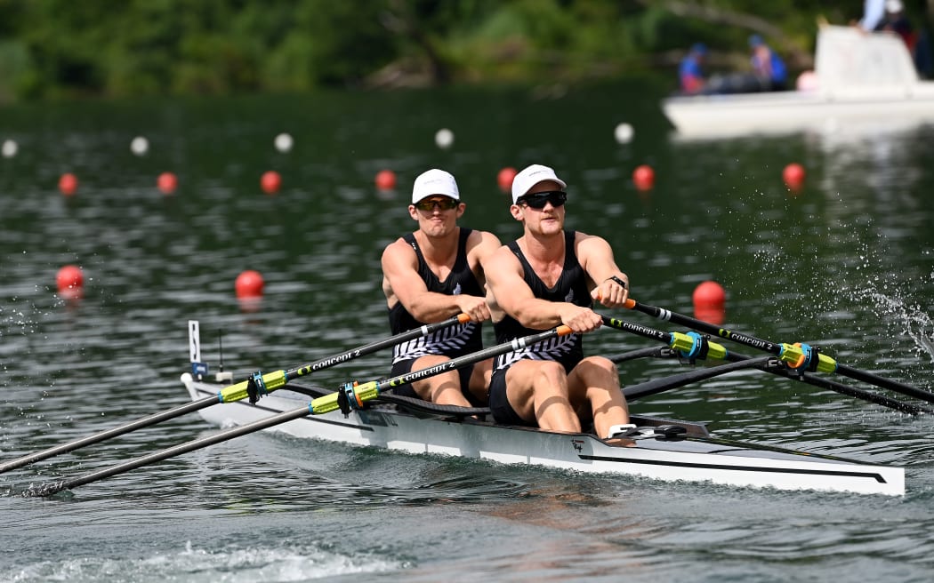 Men's Double Sculls Ben Mason and Finn Hamill of New Zealand during the World Rowing Cup Lucerne, Switzerland, 2025.
