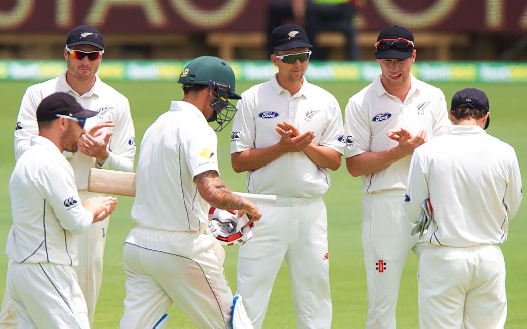 The Black Caps lineup to welcome Australia's Mitchell Johnson to the crease for his final test innings.