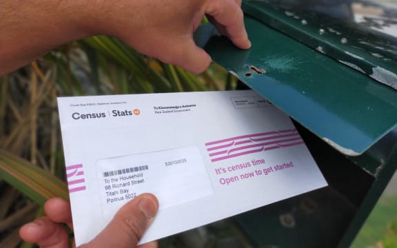 A Census 2023 letter being removed from a letterbox.
