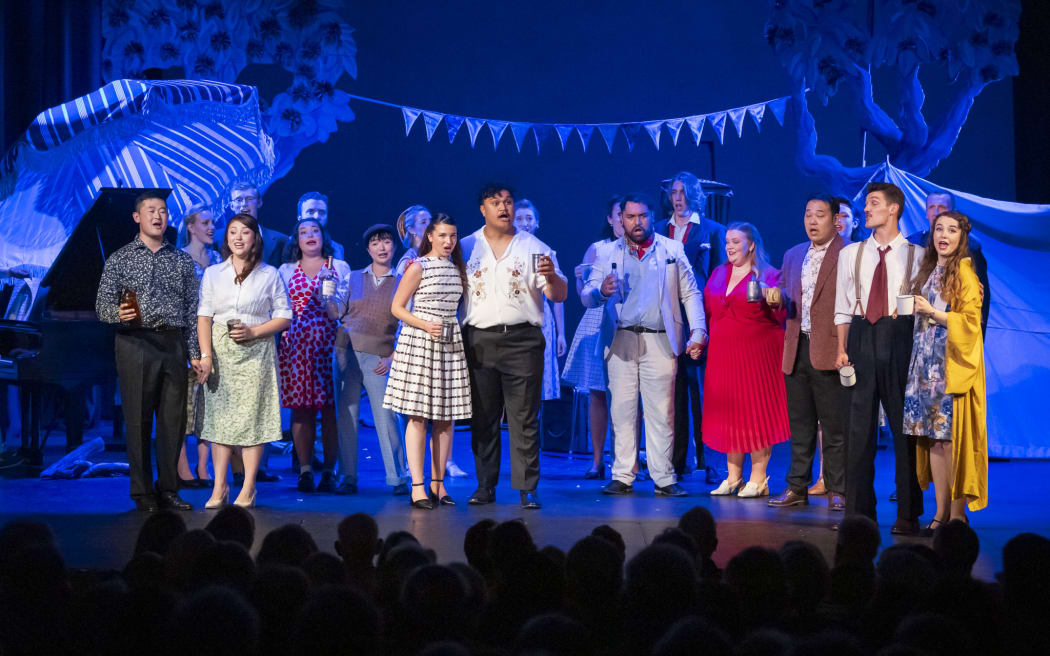 Tenor Jordan Fonoti-Fuimaono and participants of the 2025 New Zealand Opera School in Whanganui.