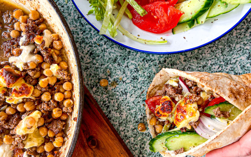 Zesty lamb and halloumi wraps