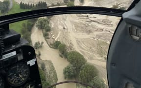 The Waipaoa River, near Gisborne, during Cyclone Gabrielle, 14/2/23