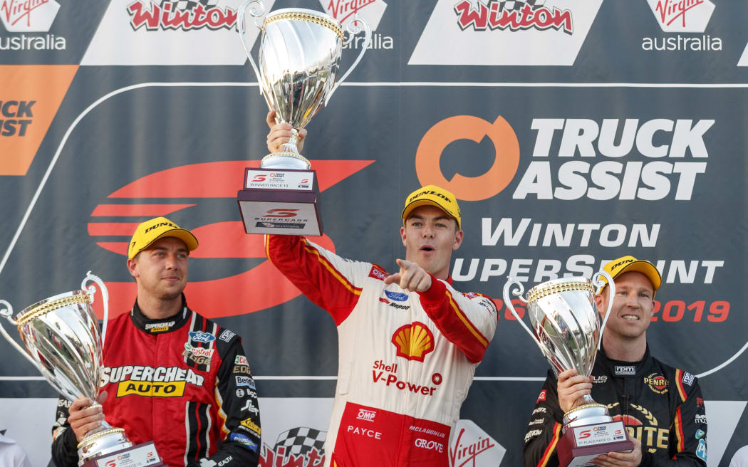 Championship leader Scott McLaughlin wins race 1 of the Truck Assist Winton SuperSprint Event 6 of the Virgin Australia Supercars Championship, Winton, Victoria. Australia. 25th May 2019.