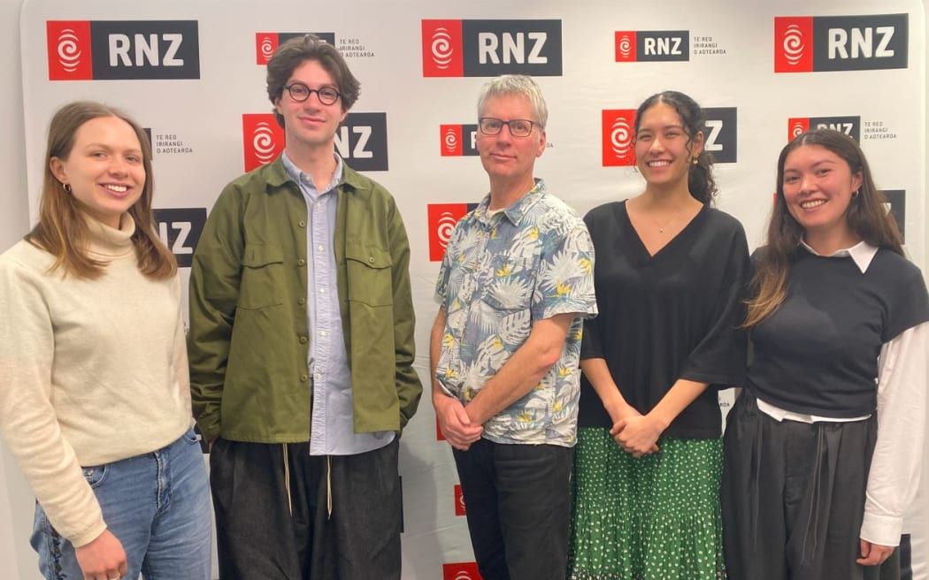 From left: Eden Annersley, Tal Amoore, RNZ Concert's Bryan Crump, Mana Waiariki, Lavinnia Rae.