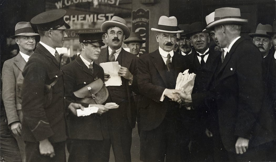 Joseph Ward receiving congratulations after 'accidentally' winning the 1928 election.