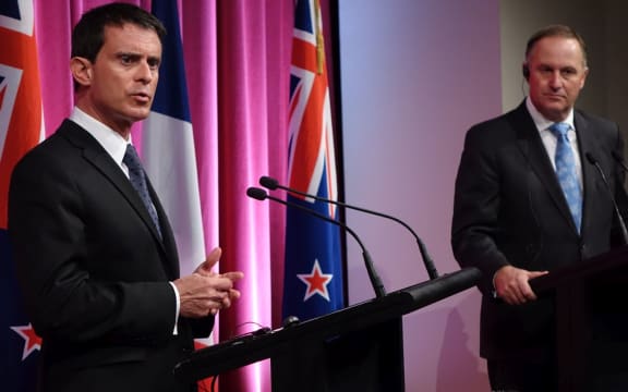 French Prime Minister Manuel Valls, left, with Prime Minister John Key in Auckland.