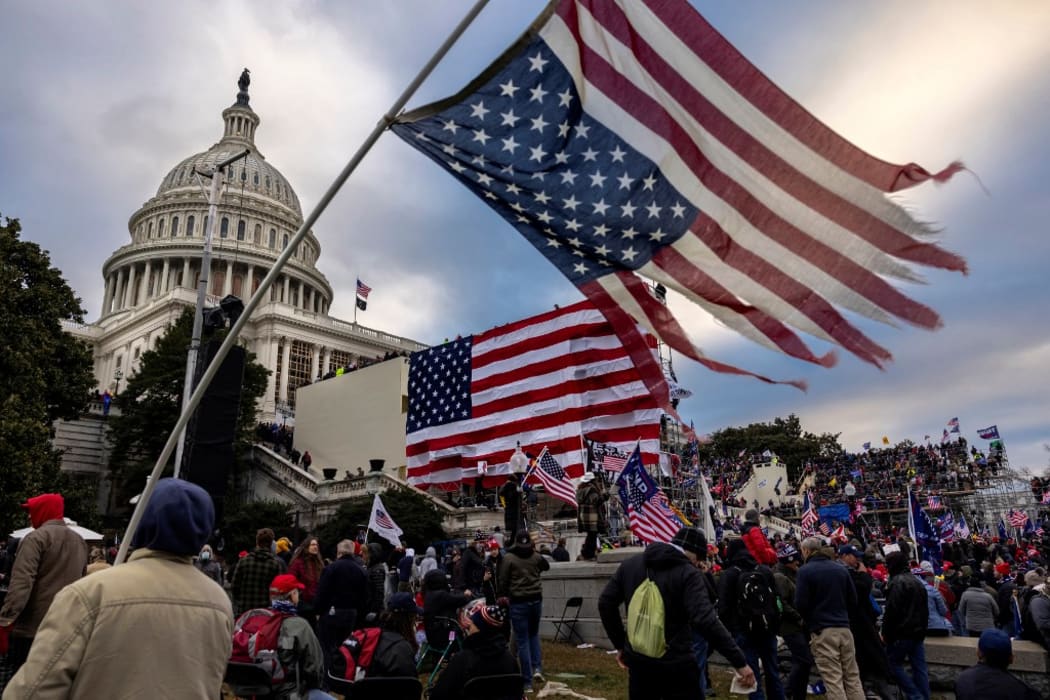 WASHINGTON, DC - JANUARY 6: Pro-Trump protesters gather in front of the U.S. Capitol Building on January 6, 2021 in Washington, DC.